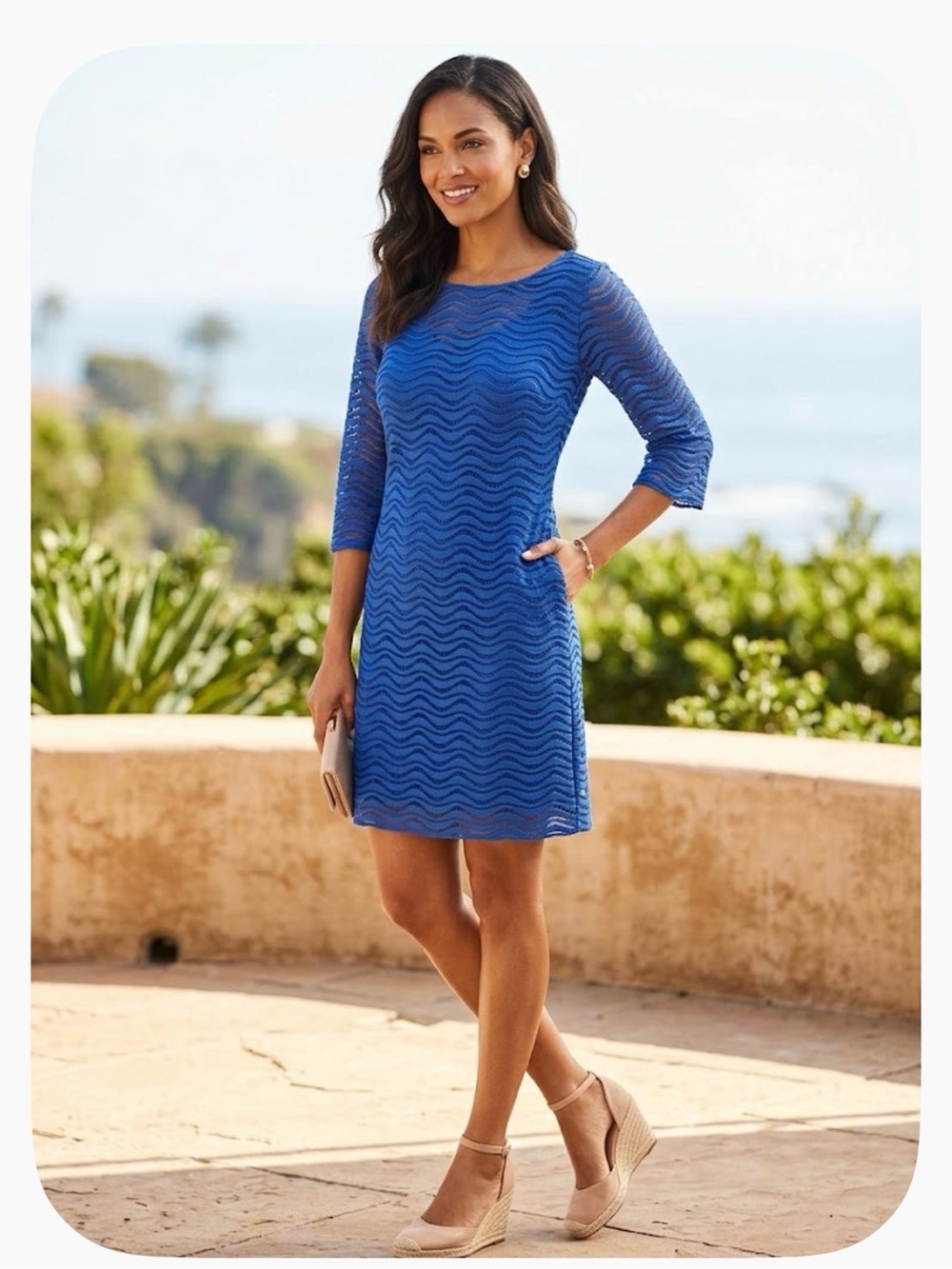 Lilly Pulitzer Royal Blue Wave-Textured Swim Coverup Dress